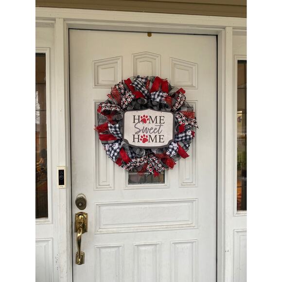 Home Sweet Home Paw Print Pet Dog Cat Mesh Wreath, Every Day Year Round Decor - Picture 8 of 8